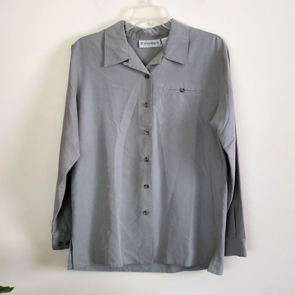 Dressbarn sage green casual button down shirt, career, women's size medium